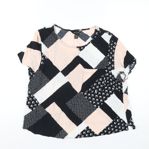 New Look Womens Multicoloured Geometric Viscose Basic T-Shirt Size 16 Round Neck