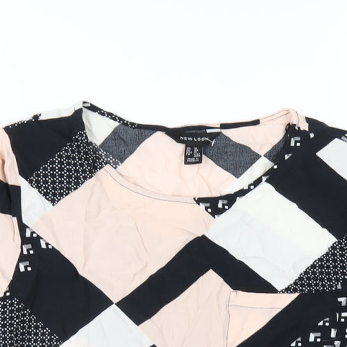 New Look Womens Multicoloured Geometric Viscose Basic T-Shirt Size 16 Round Neck