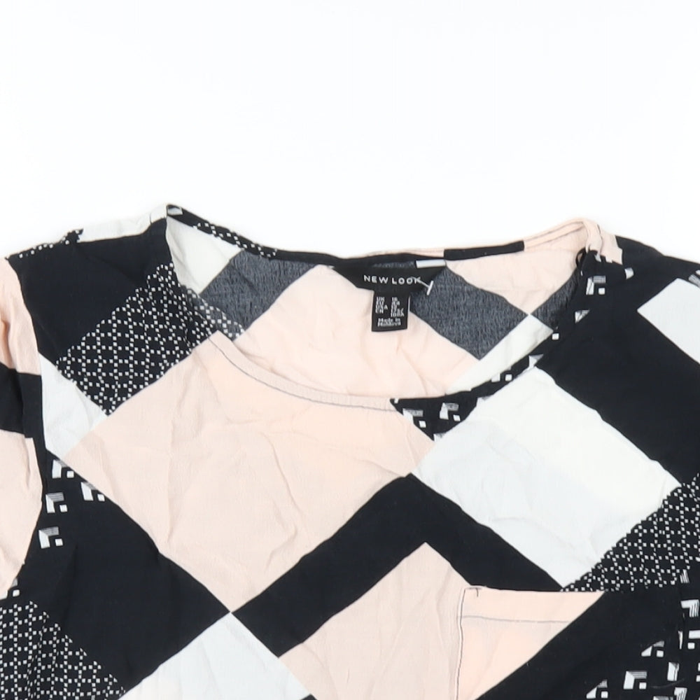 New Look Womens Multicoloured Geometric Viscose Basic T-Shirt Size 16 Round Neck