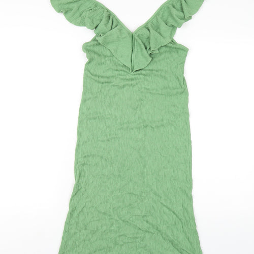 Zara Womens Green Viscose Bodycon Size S V-Neck Pullover