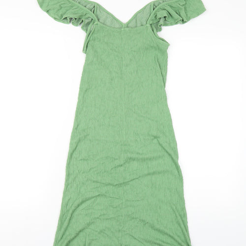 Zara Womens Green Viscose Bodycon Size S V-Neck Pullover