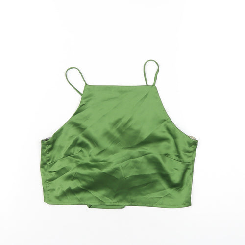 Glamorous Womens Green Polyester Camisole T-Shirt Size 8 Square Neck