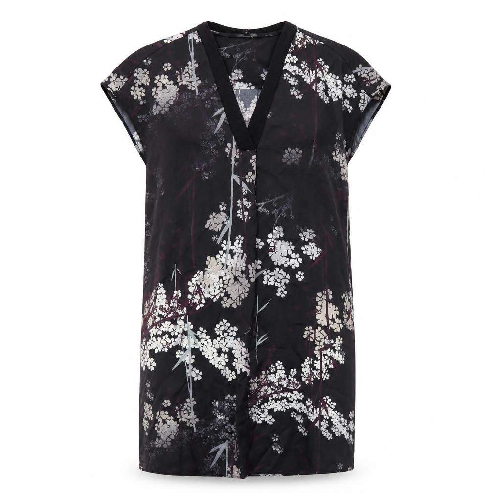 Front view of Next women’s black floral polyester a-line, size UK 8, v-neck pullover