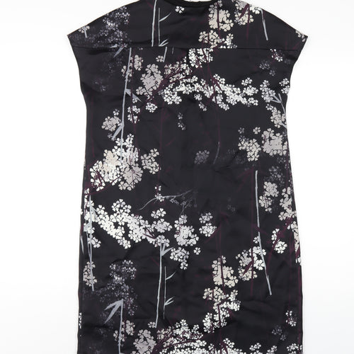 NEXT Womens Black Floral Polyester A-Line Size 8 V-Neck Pullover