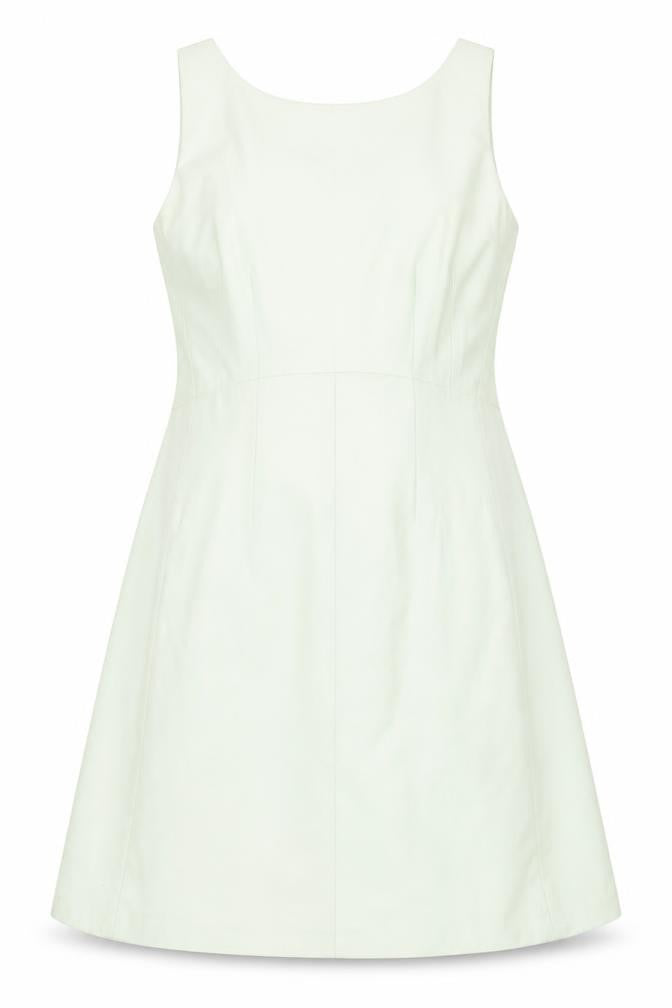 Front view of Coast women’s green polyester a-line, size UK 12, round neck zip