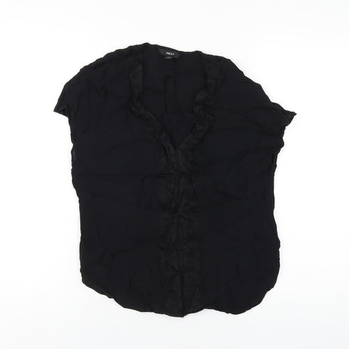 NEXT Womens Black Polyester Basic Blouse Size 12 V-Neck - Lace Trim