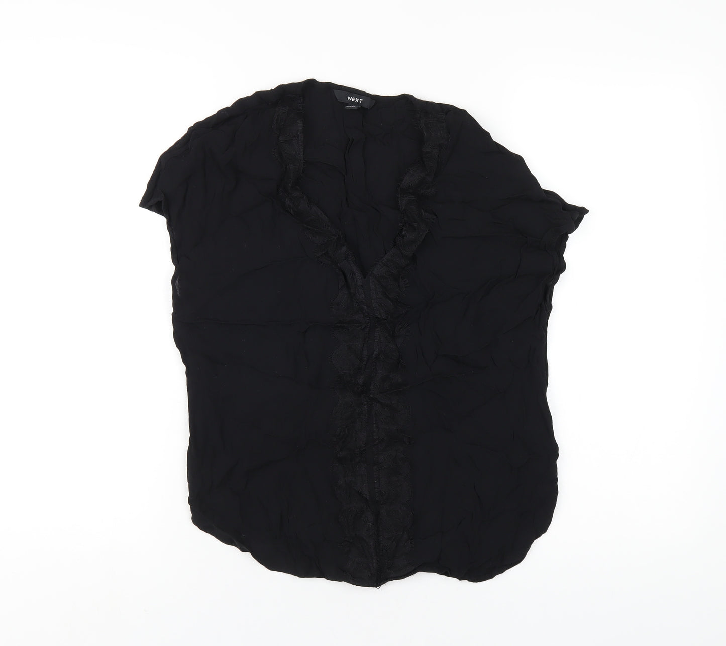 NEXT Womens Black Polyester Basic Blouse Size 12 V-Neck - Lace Trim