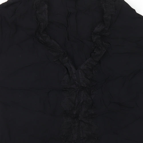 NEXT Womens Black Polyester Basic Blouse Size 12 V-Neck - Lace Trim