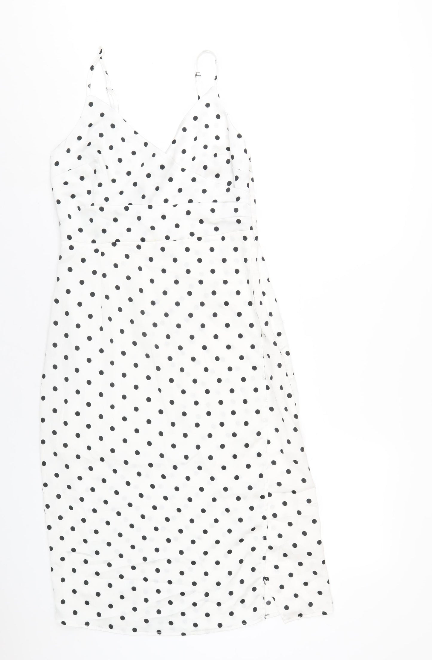 New Look Womens White Polka Dot Polyester A-Line Size 10 V-Neck Zip