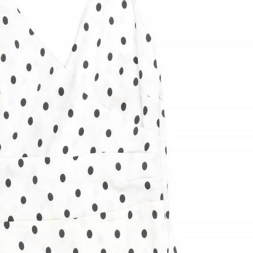New Look Womens White Polka Dot Polyester A-Line Size 10 V-Neck Zip