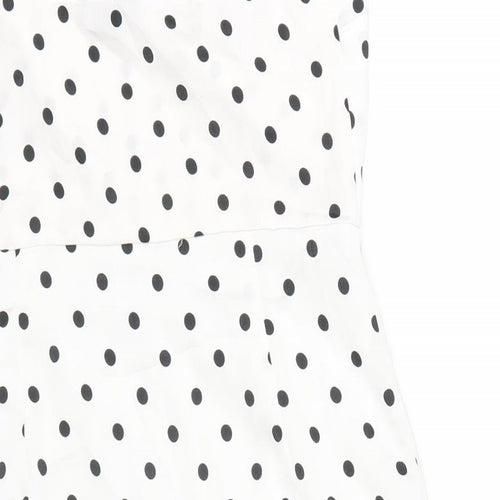 New Look Womens White Polka Dot Polyester A-Line Size 10 V-Neck Zip