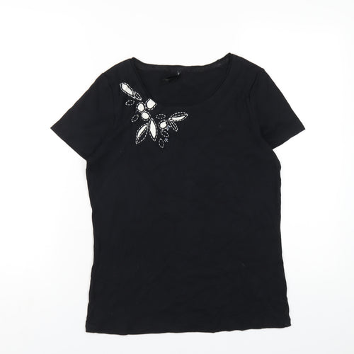 Marks and Spencer Womens Black Cotton Basic T-Shirt Size 14 Round Neck