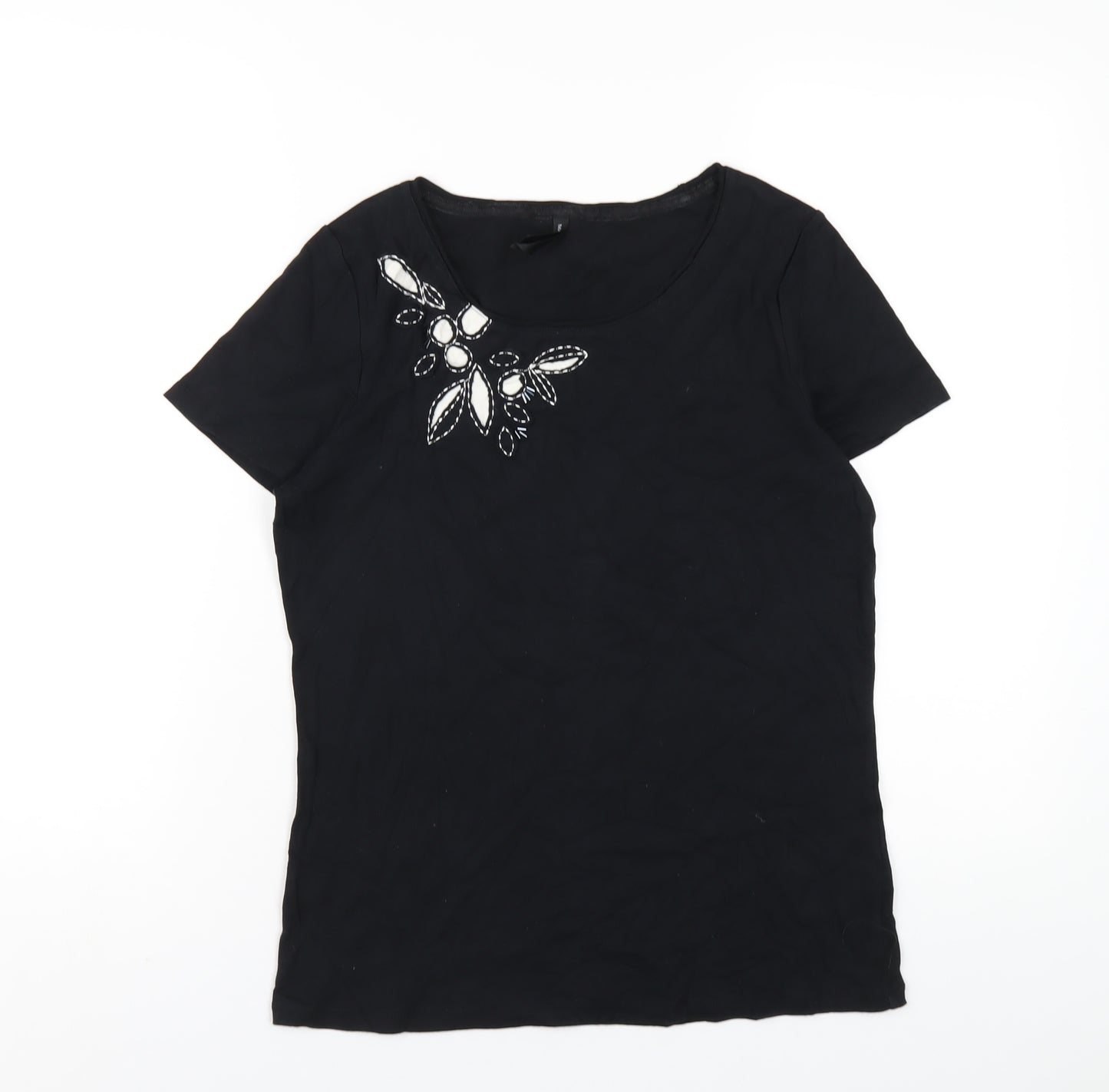 Marks and Spencer Womens Black Cotton Basic T-Shirt Size 14 Round Neck