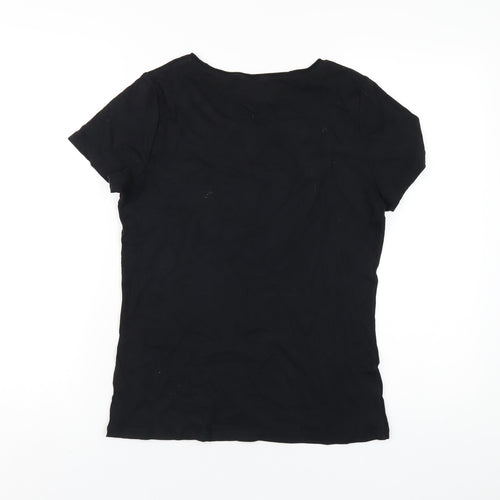Marks and Spencer Womens Black Cotton Basic T-Shirt Size 14 Round Neck