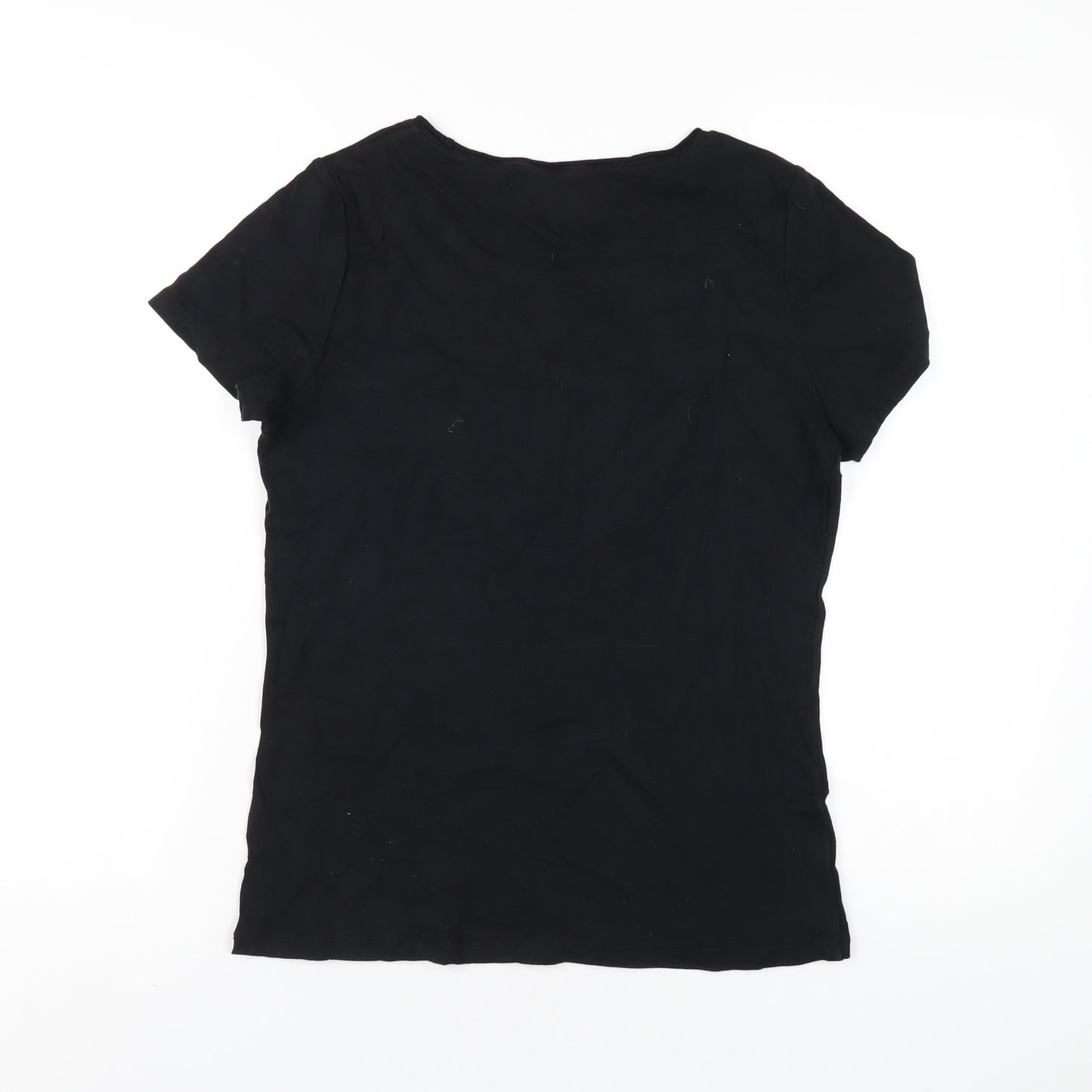 Marks and Spencer Womens Black Cotton Basic T-Shirt Size 14 Round Neck