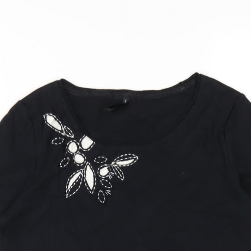 Marks and Spencer Womens Black Cotton Basic T-Shirt Size 14 Round Neck