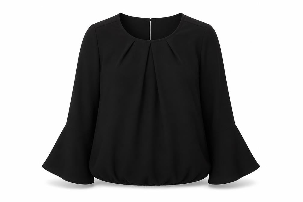 Front view of Klass women’s black polyester basic t-shirt, size UK 10, boat neck