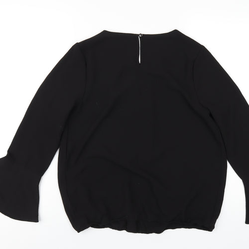 Klass Womens Black Polyester Basic T-Shirt Size 10 Boat Neck