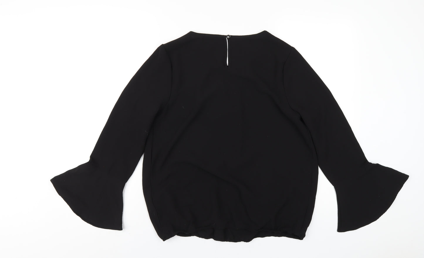 Klass Womens Black Polyester Basic T-Shirt Size 10 Boat Neck