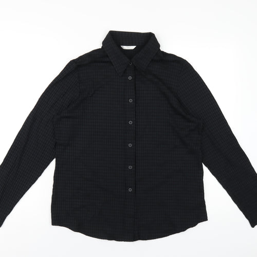 Marks and Spencer Womens Black Nylon Basic Button-Up Size 16 Collared