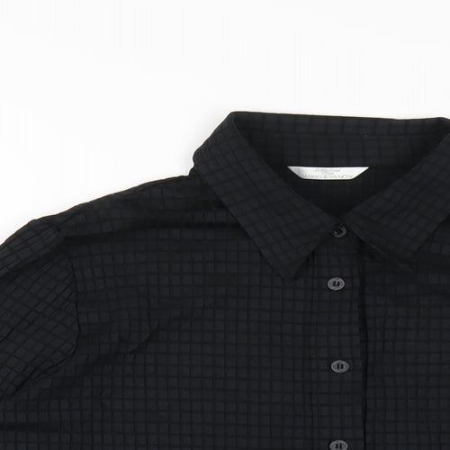 Marks and Spencer Womens Black Nylon Basic Button-Up Size 16 Collared