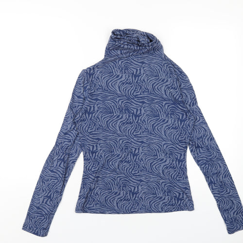 Daphnea Womens Blue Geometric Cotton Basic T-Shirt Size M Roll Neck