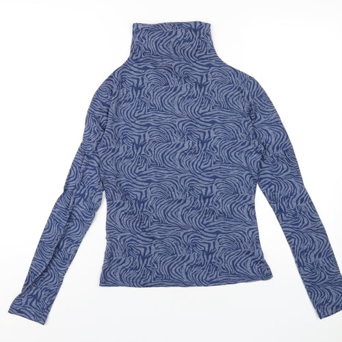 Daphnea Womens Blue Geometric Cotton Basic T-Shirt Size M Roll Neck