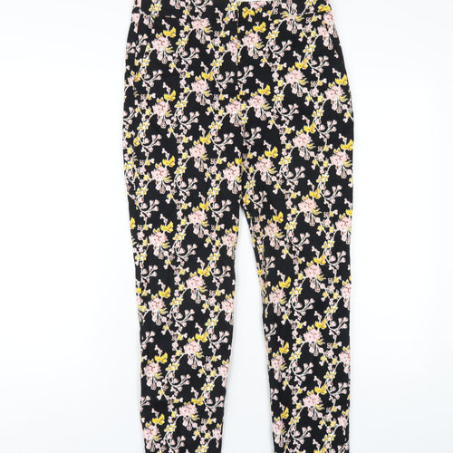 Topshop Womens Black Floral Cotton Trousers Size 10 L27 in Regular Zip