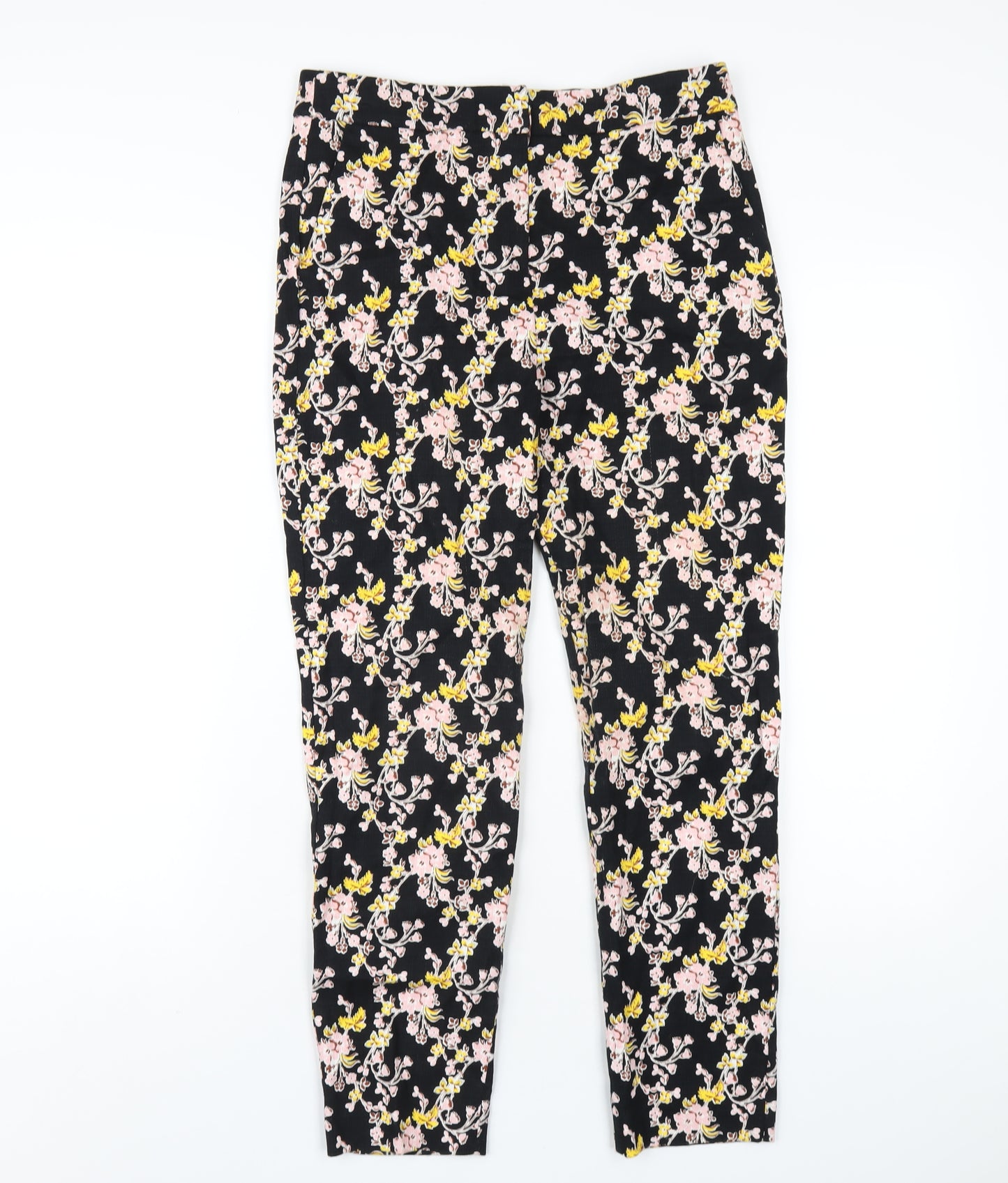 Topshop Womens Black Floral Cotton Trousers Size 10 L27 in Regular Zip