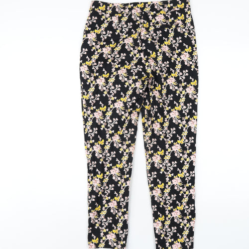 Topshop Womens Black Floral Cotton Trousers Size 10 L27 in Regular Zip