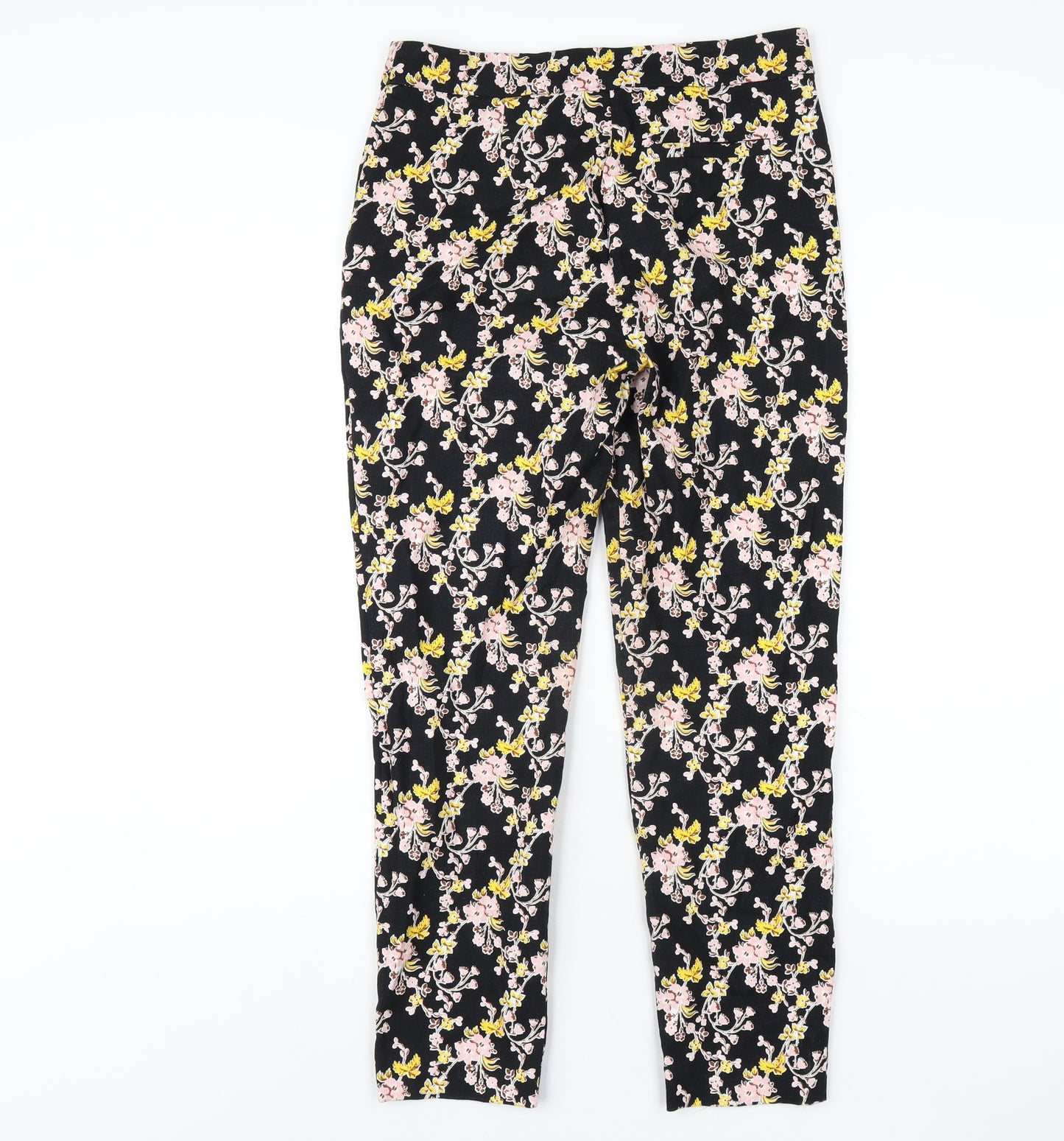 Topshop Womens Black Floral Cotton Trousers Size 10 L27 in Regular Zip