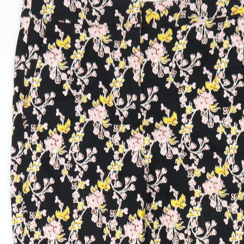 Topshop Womens Black Floral Cotton Trousers Size 10 L27 in Regular Zip