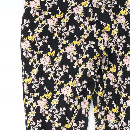 Topshop Womens Black Floral Cotton Trousers Size 10 L27 in Regular Zip