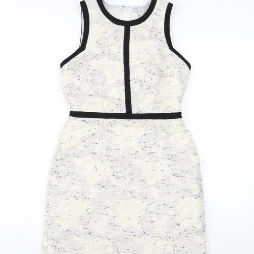 H&M Womens White Polyester A-Line Size 8 Round Neck Zip