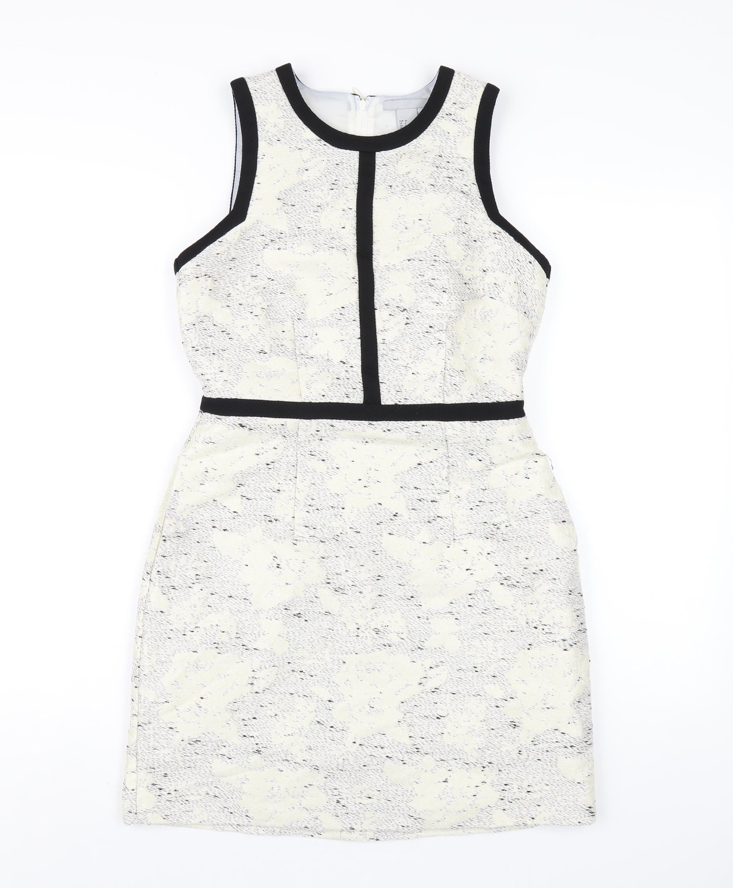 H&M Womens White Polyester A-Line Size 8 Round Neck Zip