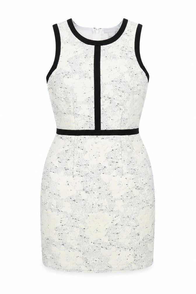 Front view of H&M women’s white polyester a-line, size UK 8, round neck zip