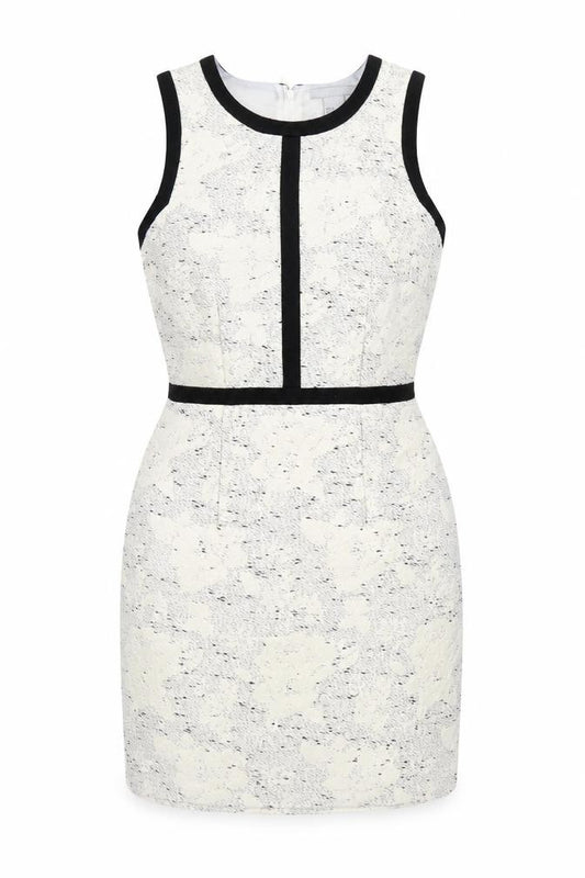 Front view of H&M women’s white polyester a-line, size UK 8, round neck zip