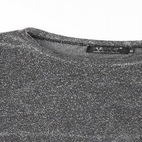Pussycat London Womens Silver Polyester Basic T-Shirt Size 10 Round Neck