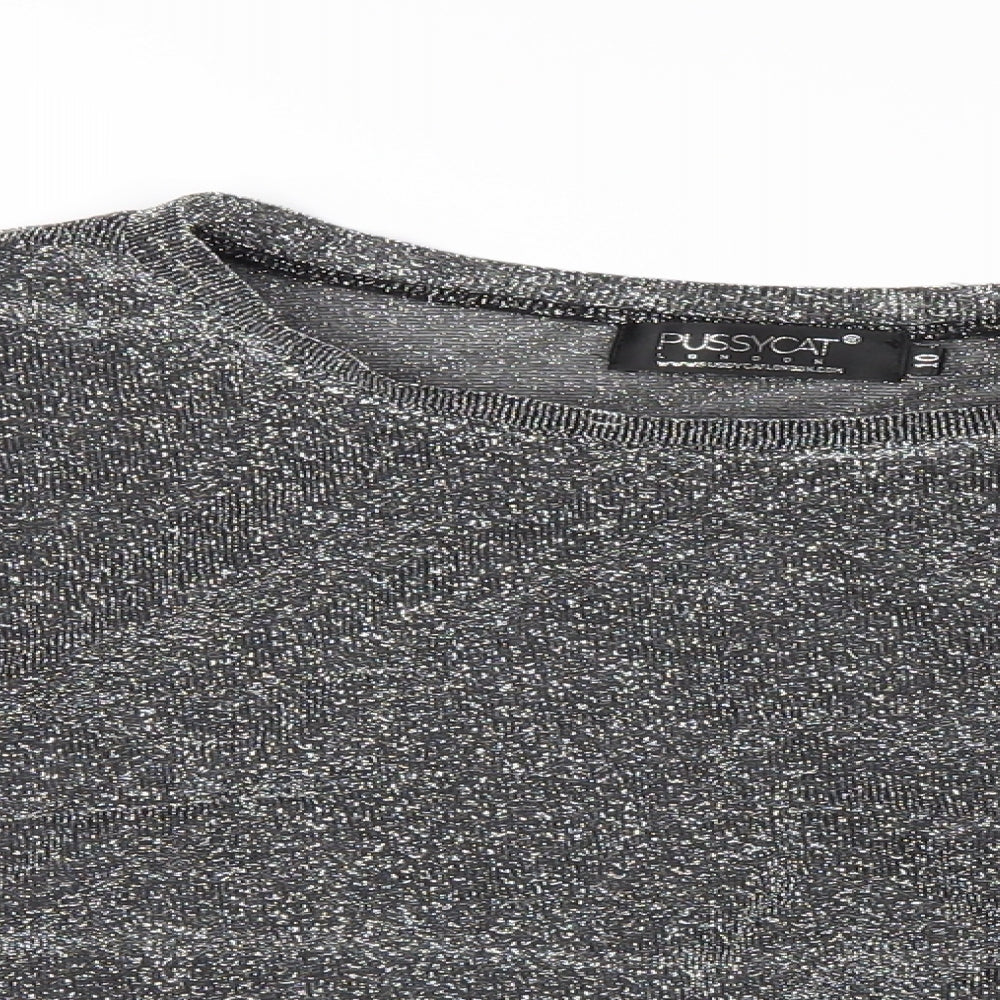 Pussycat London Womens Silver Polyester Basic T-Shirt Size 10 Round Neck