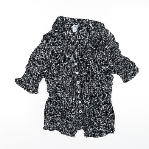 Wallis Womens Black Polka Dot Viscose Basic Button-Up Size 14 Collared