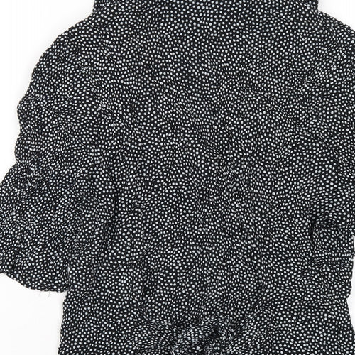 Wallis Womens Black Polka Dot Viscose Basic Button-Up Size 14 Collared