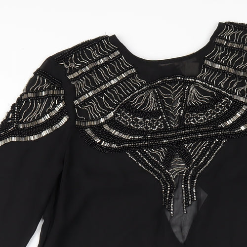 H&M Womens Black Polyester A-Line Size 10 Round Neck Button - Beaded Front