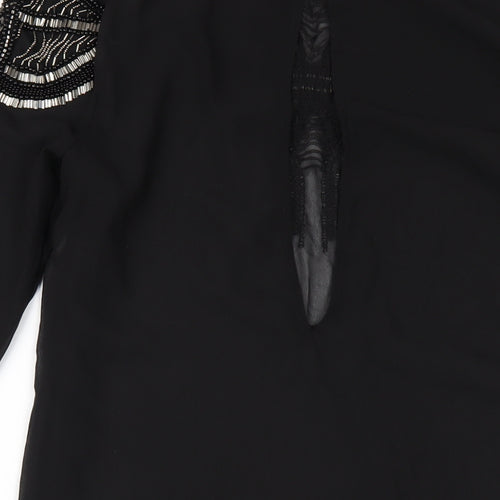 H&M Womens Black Polyester A-Line Size 10 Round Neck Button - Beaded Front