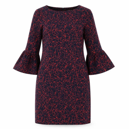 Front view of Pure women’s blue geometric polyester a-line, size UK 8, round neck pullover