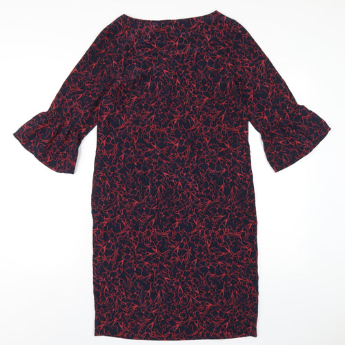 Pure Womens Blue Geometric Polyester A-Line Size 8 Round Neck Pullover