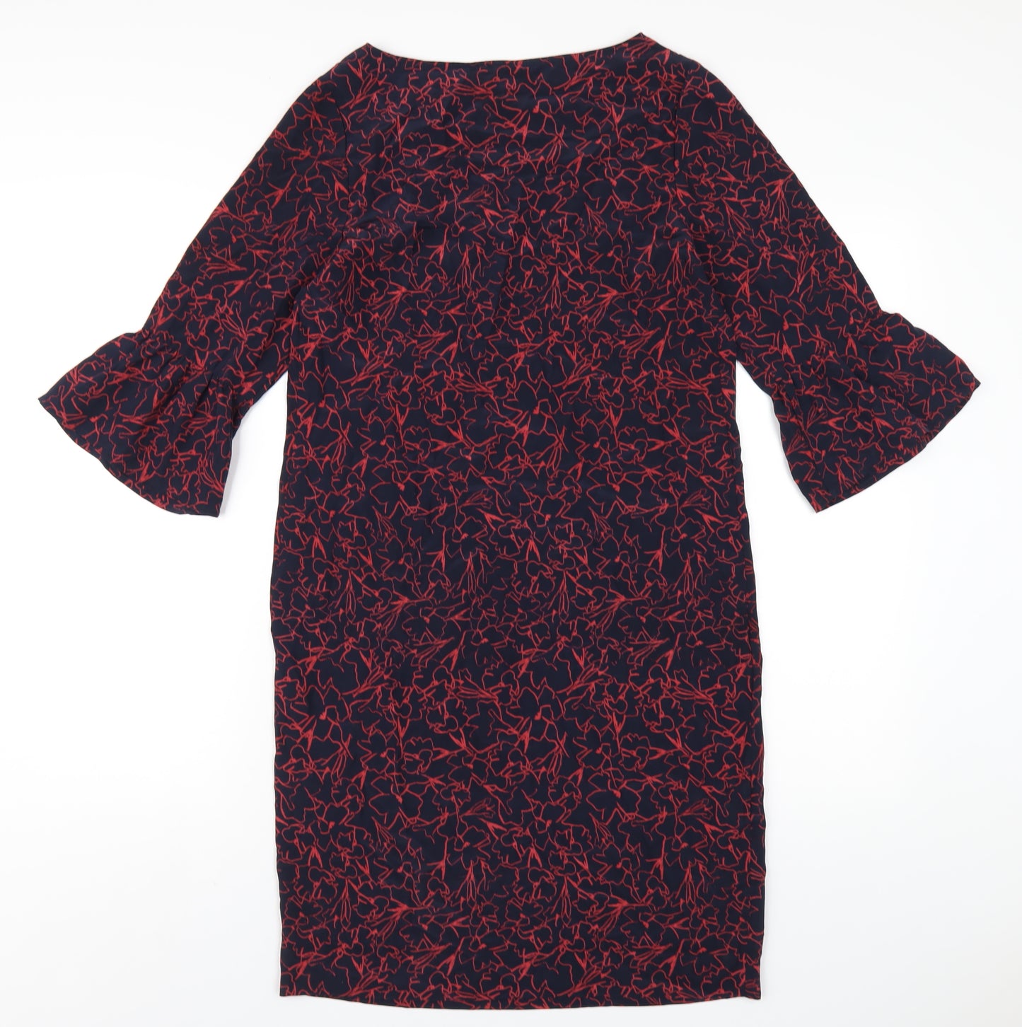 Pure Womens Blue Geometric Polyester A-Line Size 8 Round Neck Pullover