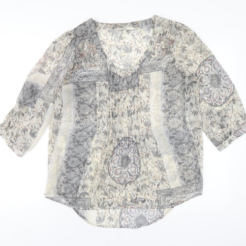 NEXT Womens Grey Geometric Polyester Basic Blouse Size 12 V-Neck