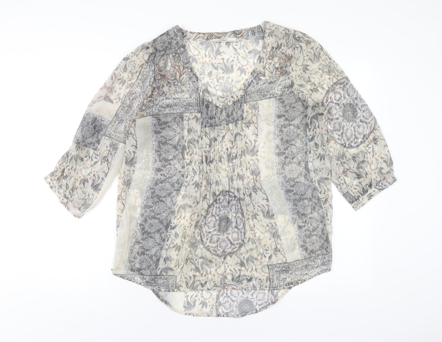 NEXT Womens Grey Geometric Polyester Basic Blouse Size 12 V-Neck