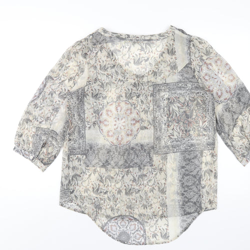 NEXT Womens Grey Geometric Polyester Basic Blouse Size 12 V-Neck