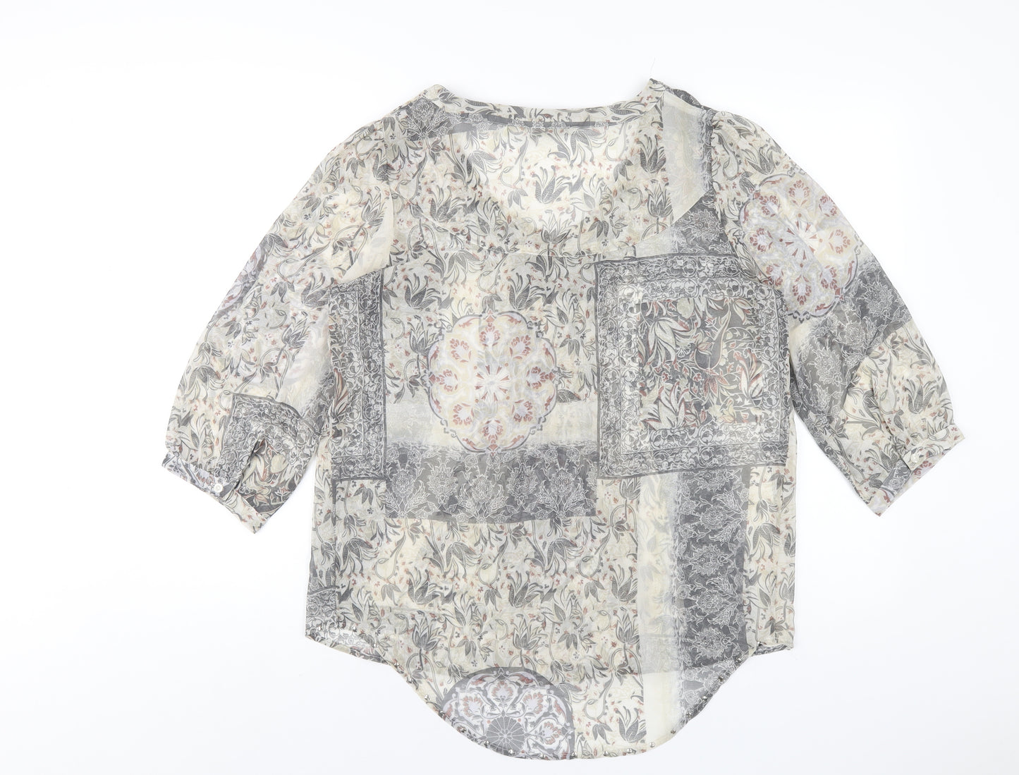 NEXT Womens Grey Geometric Polyester Basic Blouse Size 12 V-Neck